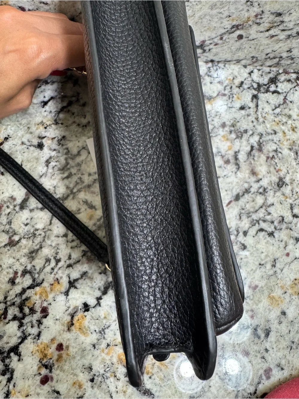 kate spade black pebbled leather crossbody with gold logo